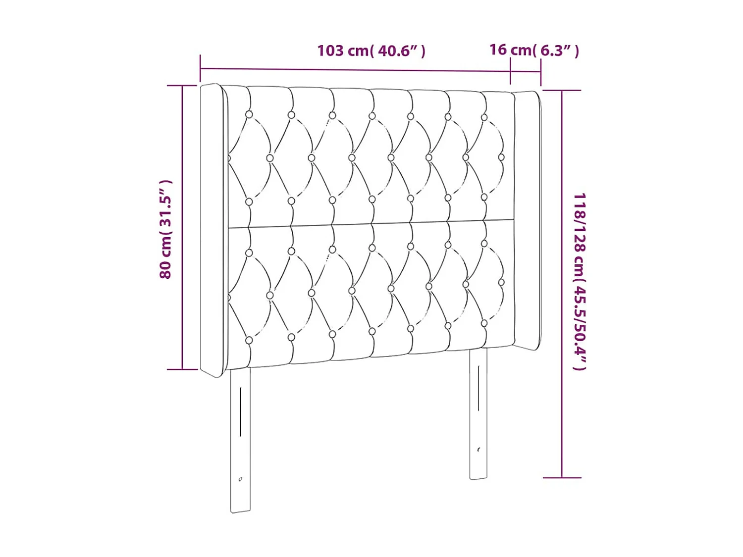 Hoofdbord met randen 103x16x118/128 cm stof zwart