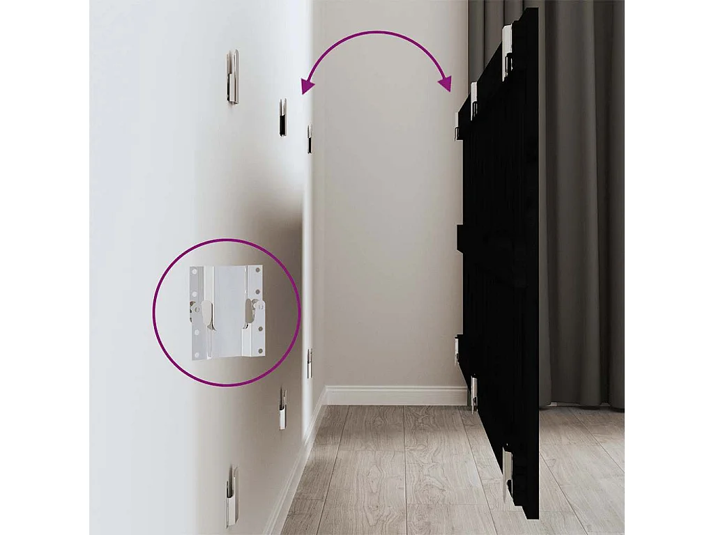 Tête de lit murale Noir 166x3x60 cm Bois massif de pin