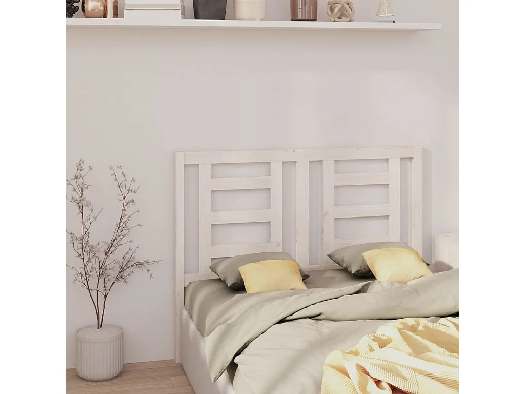 Testiera per Letto Bianca 126x4x100cm in Legno Massello di Pino