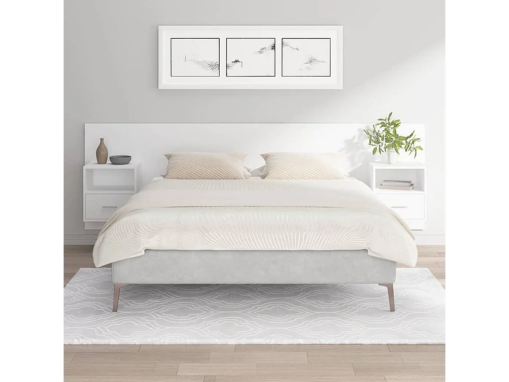 Cabeceira cama + armários madeira processada branco