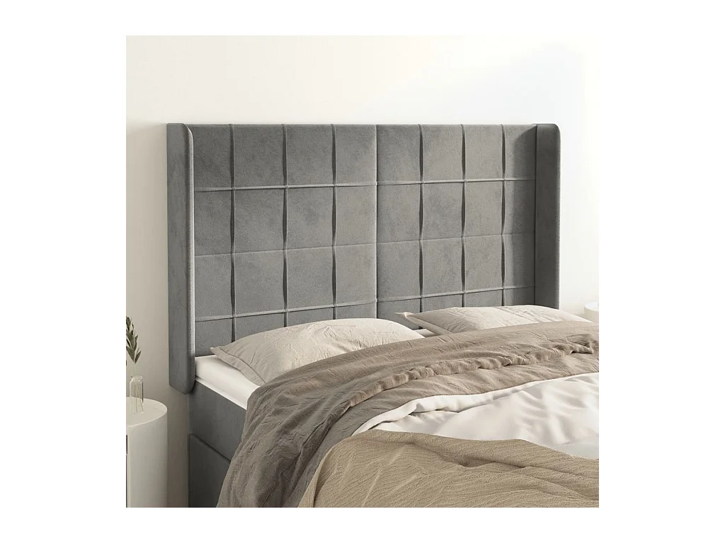 Tête de lit avec oreilles Gris clair 147x16x118/128 cm Velours
