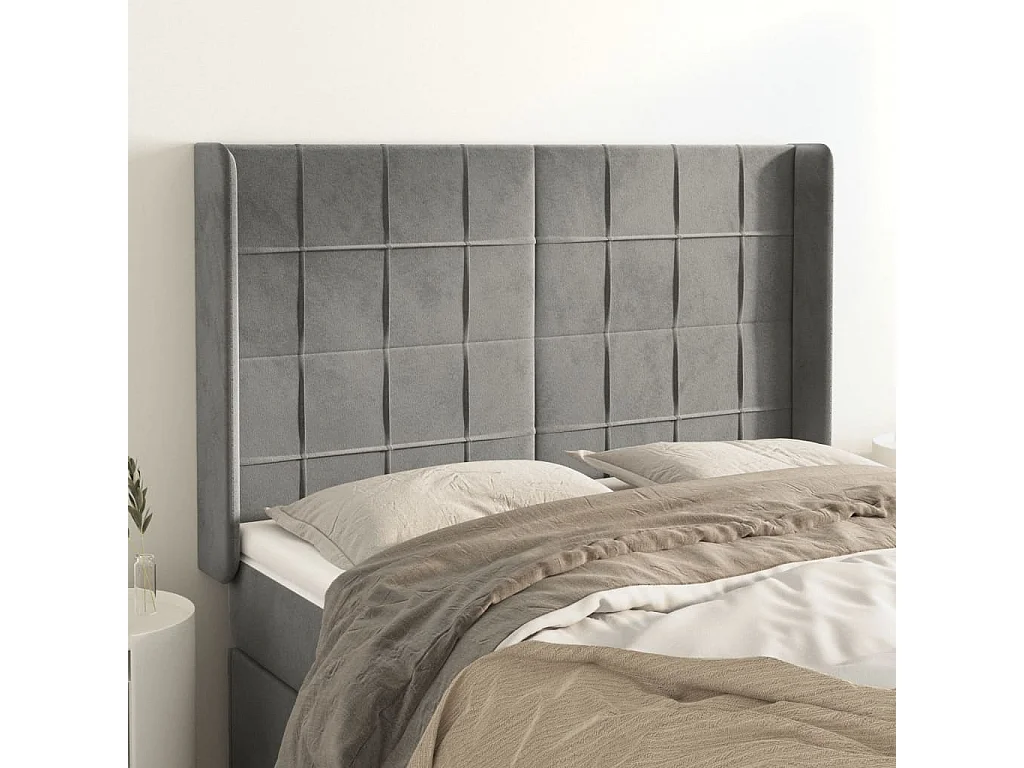 Kopfteil mit Ohren Hellgrau 147x16x118/128 cm Samt