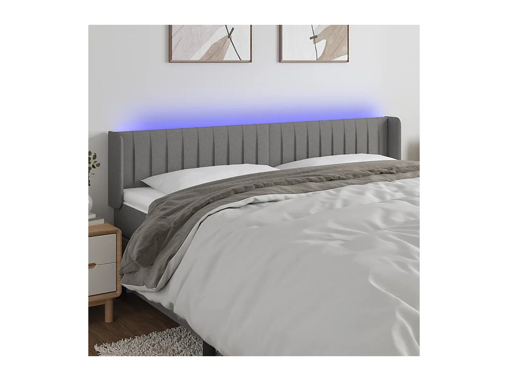 Testiera a LED Grigio Scuro 203x16x78/88 cm in Tessuto