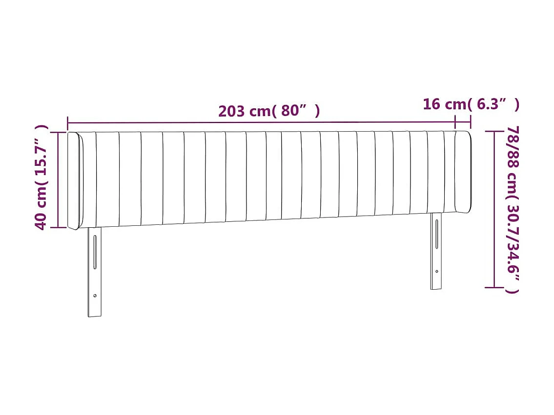 Hoofdbord LED 203x16x78/88 cm stof donkergrijs