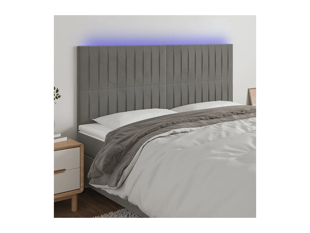 Tête de lit à LED Gris clair 200x5x118/128 cm Velours