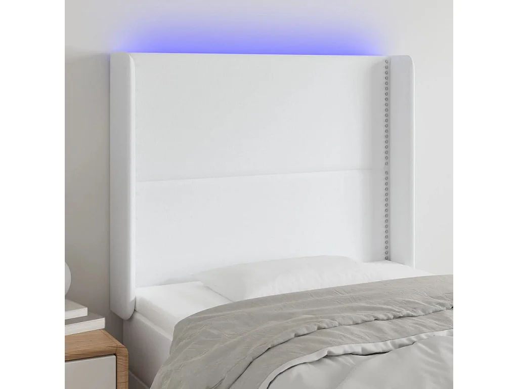 Testiera a LED Bianco 103x16x118/128 cm in Similpelle