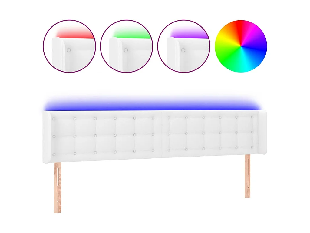 Testiera a LED Bianca 203x16x78/88 cm in Similpelle