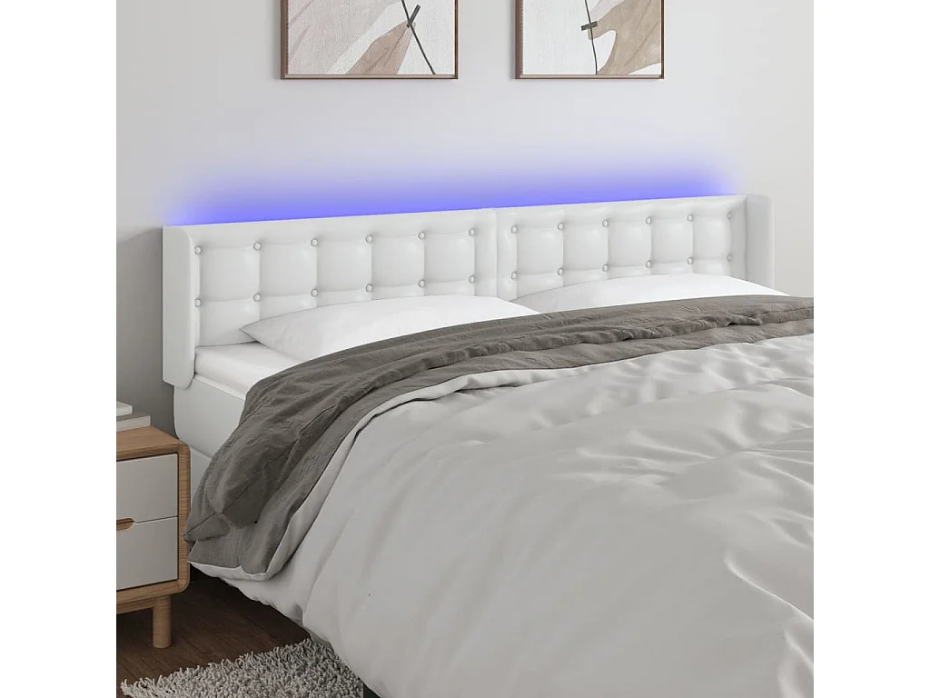 Testiera a LED Bianca 203x16x78/88 cm in Similpelle