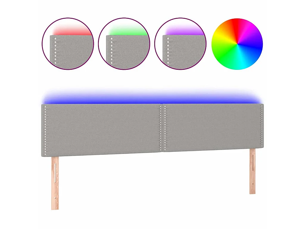 Testiera a LED Grigio Chiaro 200x5x78/88 cm in Tessuto