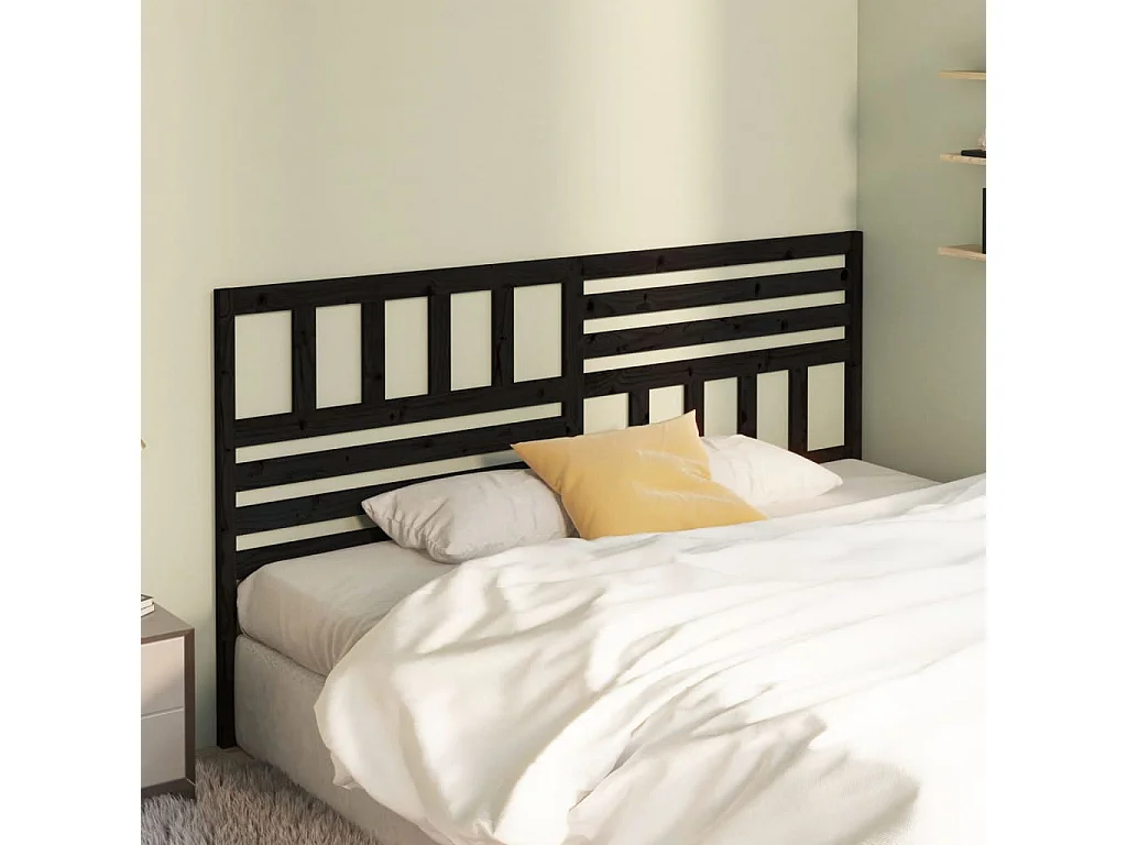 Tête de lit Noir 206x4x100 cm Bois massif de pin