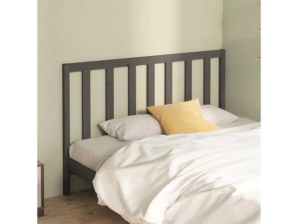 Testiera per Letto Grigia 126x4x100cm in Legno Massello di Pino