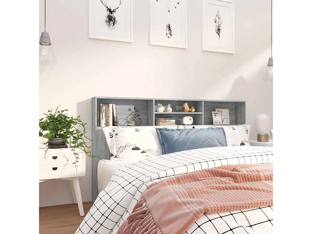 Testiera con Scomparti Grigio Sonoma 180x19x103,5 cm