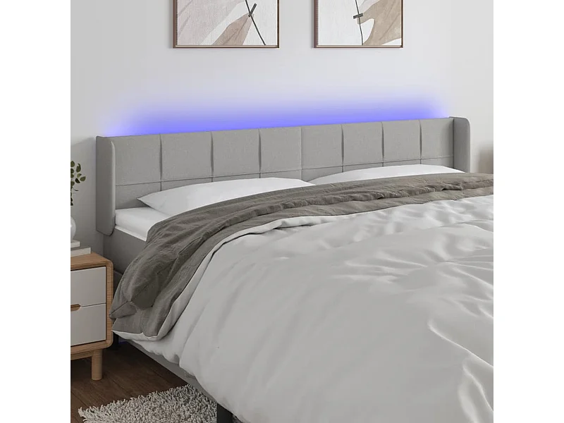 Tête de lit à LED Gris clair 163x16x78/88 cm Tissu