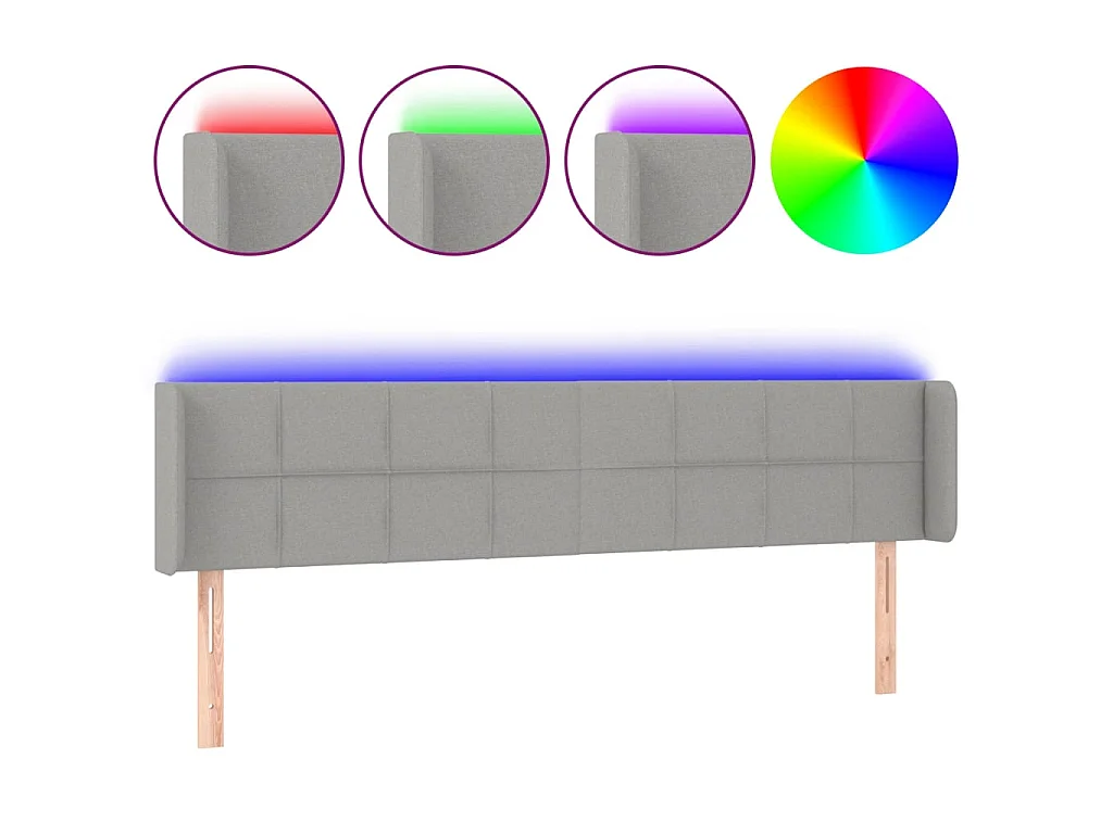 Testiera a LED Grigio Chiaro 163x16x78/88 cm in Tessuto