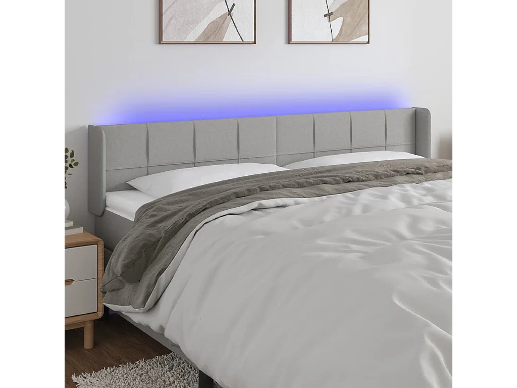 Testiera a LED Grigio Chiaro 163x16x78/88 cm in Tessuto