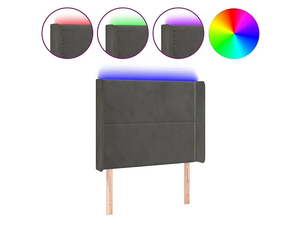 Tête de lit à LED Gris foncé 83x16x118/128 cm Velours