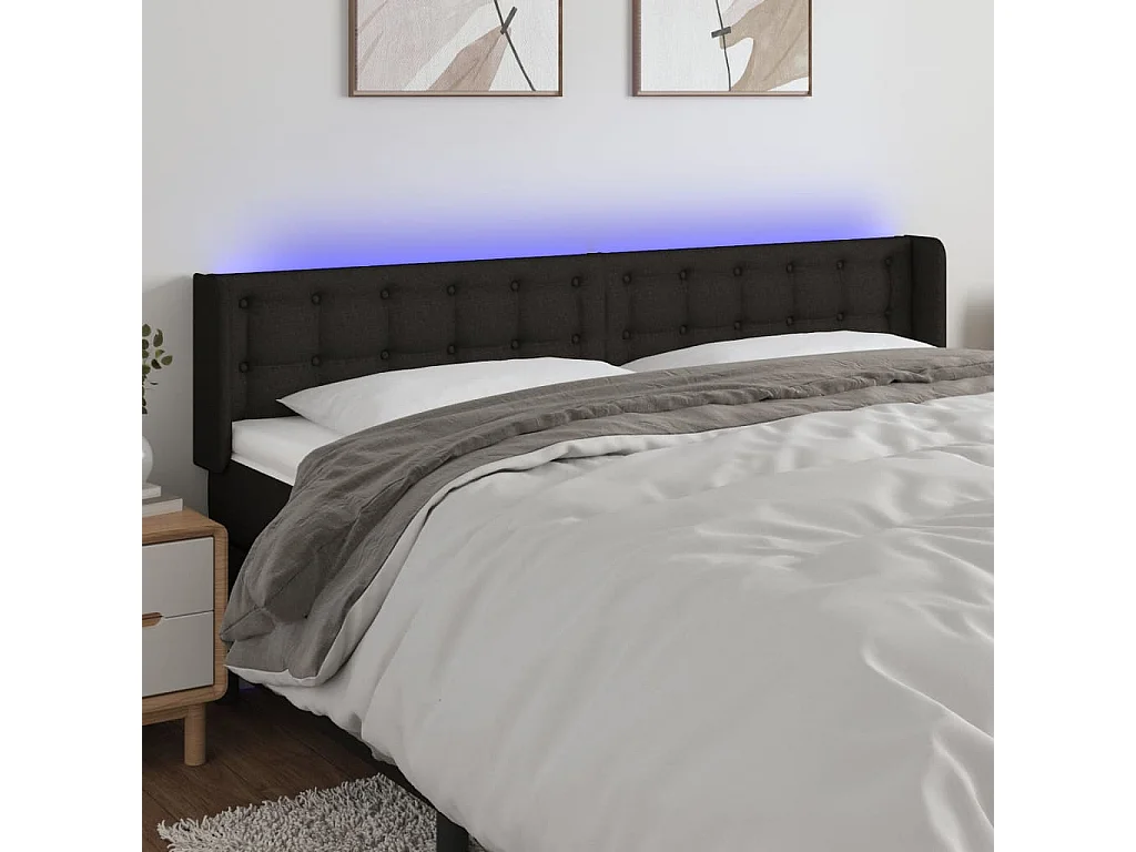 Hoofdbord LED 203x16x78/88 cm stof zwart