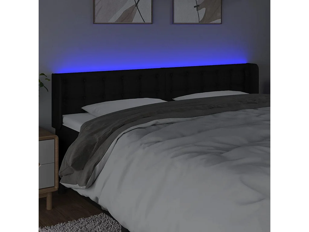 Hoofdbord LED 203x16x78/88 cm stof zwart