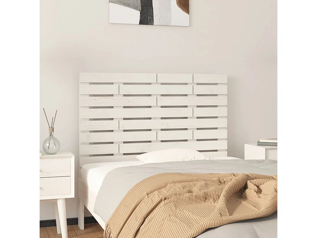 Testiera da Parete Bianca 81x3x63 cm in Legno Massello di Pino