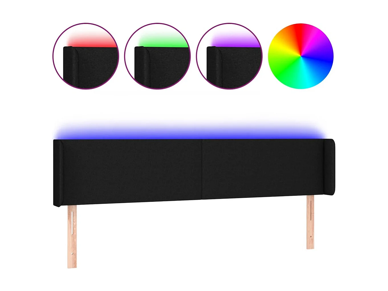Tête de lit à LED Noir 163x16x78/88 cm Tissu