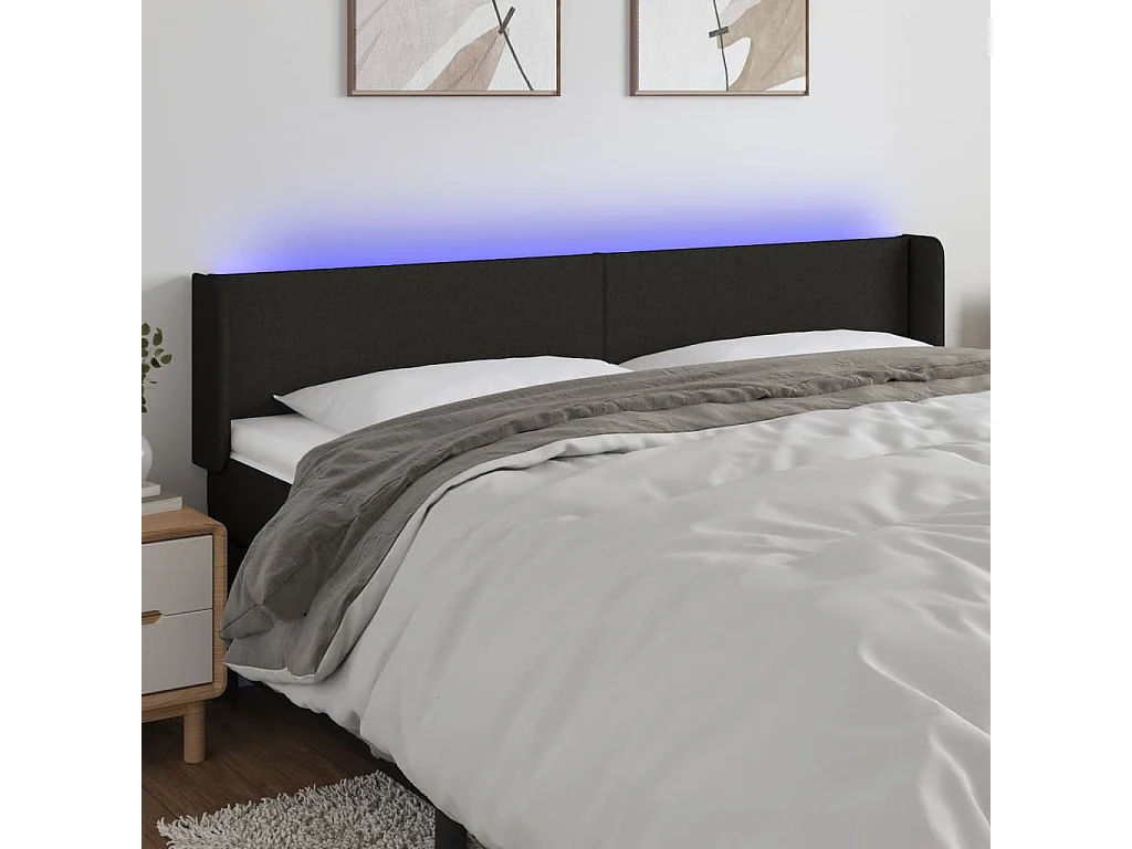 Cabeceira de cama c/ luzes LED tecido 163x16x78/88 cm preto
