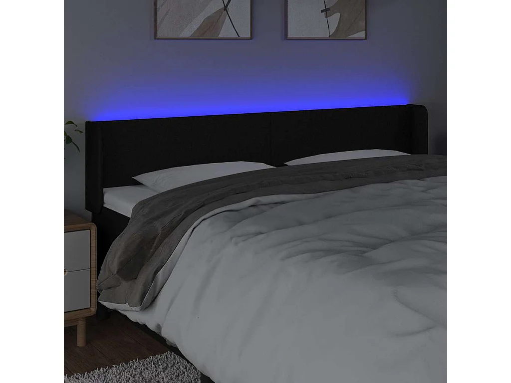 Tête de lit à LED Noir 163x16x78/88 cm Tissu