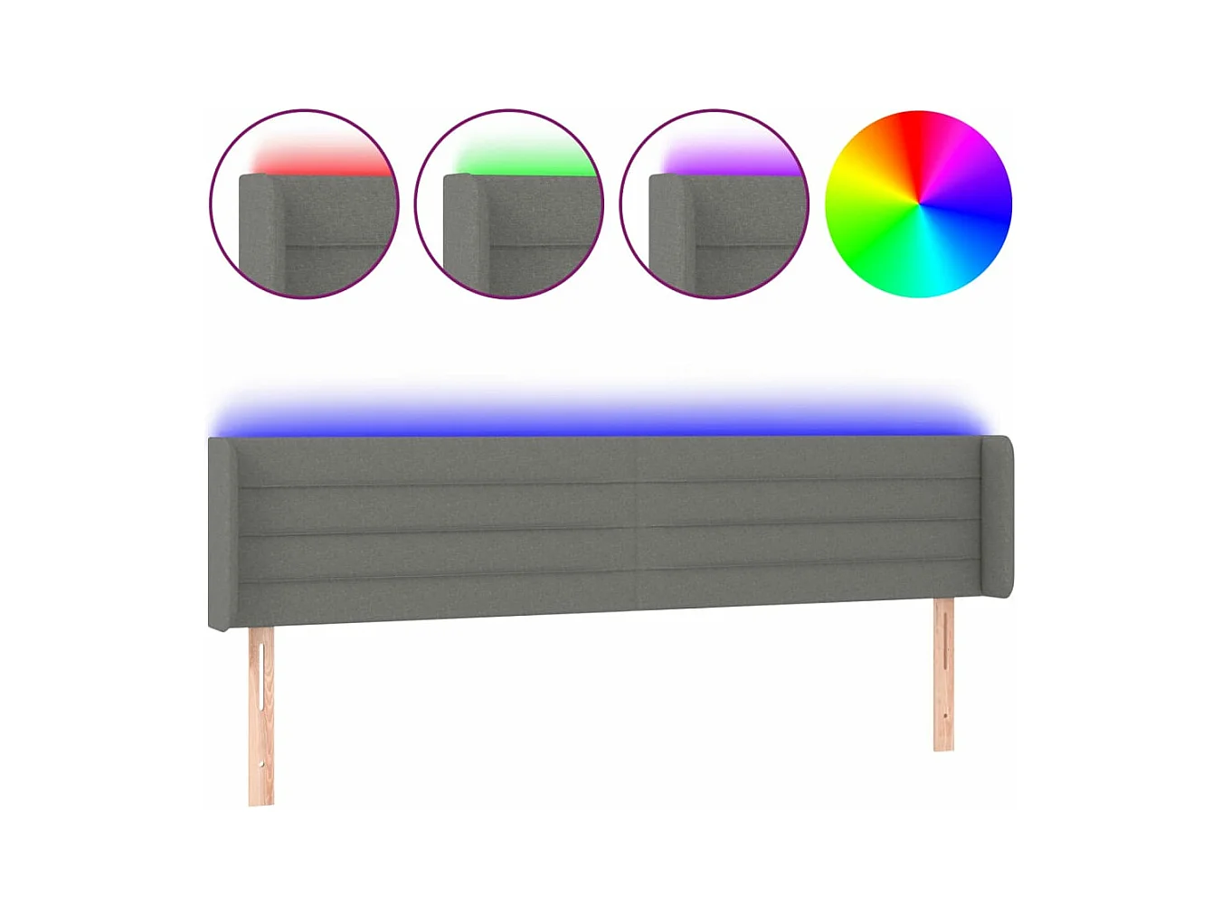 Tête de lit à LED Gris foncé 163x16x78/88 cm Tissu