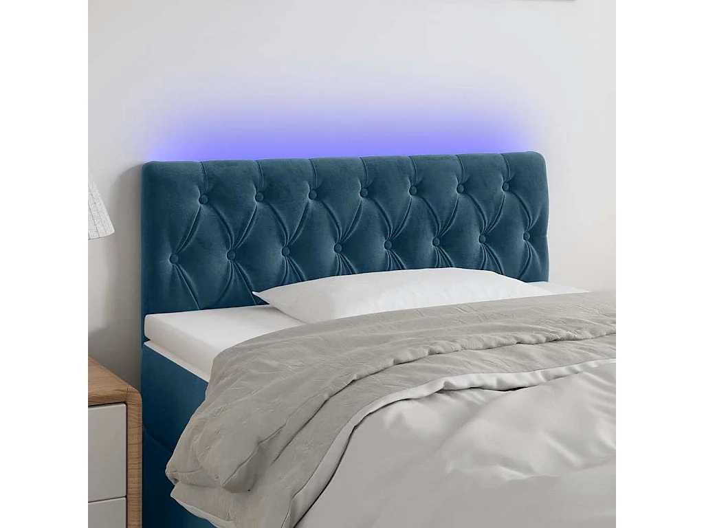 Hoofdbord LED 90x7x78/88 cm fluweel donkerblauw
