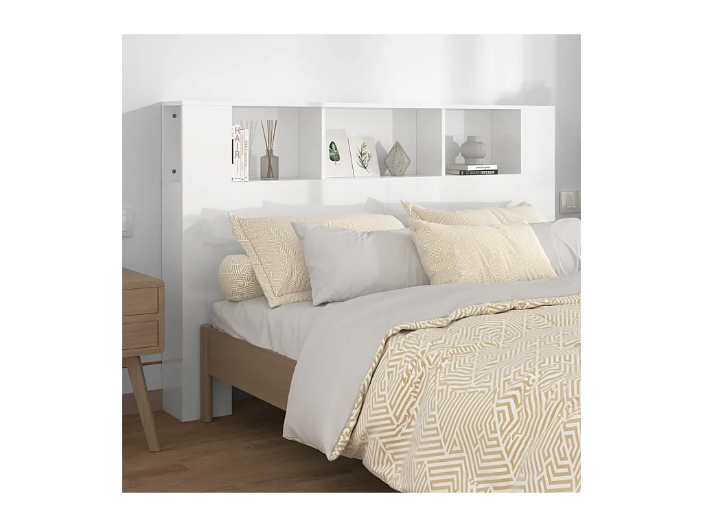 Armoire de tête de lit Blanc brillant 160x18,5x104,5 cm