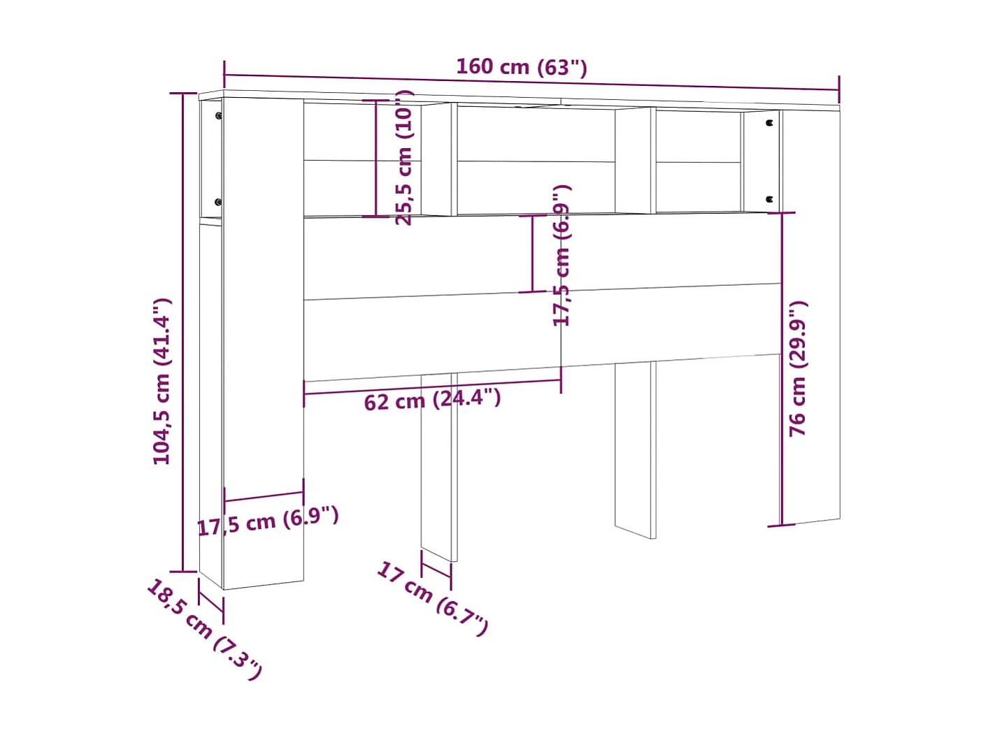 Armoire de tête de lit Blanc brillant 160x18,5x104,5 cm