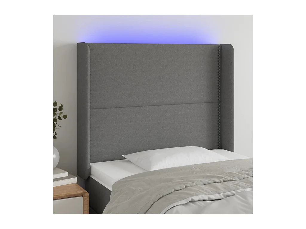 Testiera a LED Grigio Scuro 93x16x118/128 cm in Tessuto