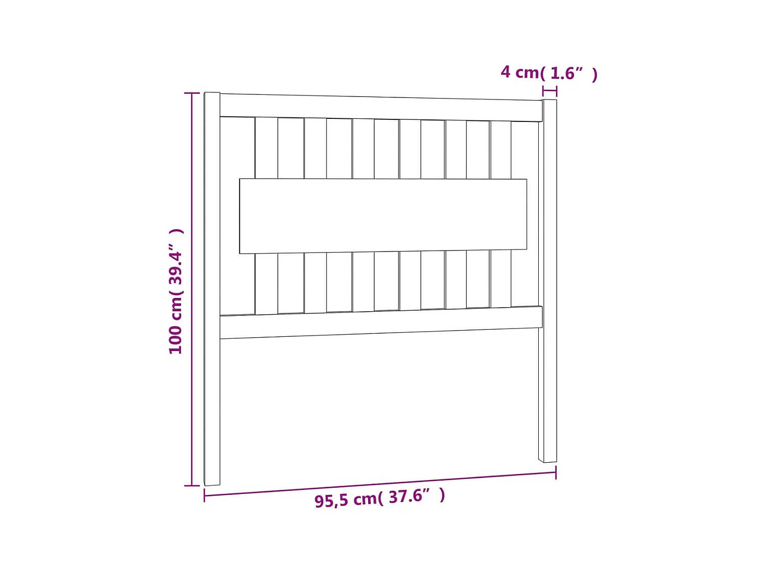 Kopfteil Schwarz 95,5x4x100 cm Massivholz Kiefer