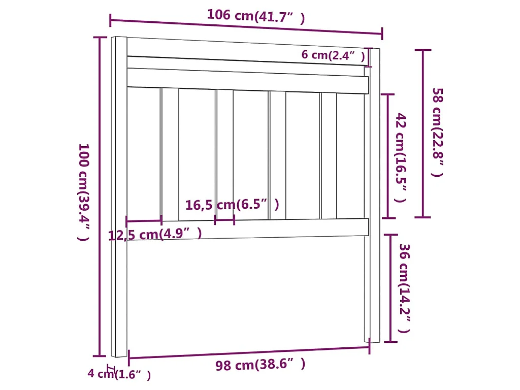 Tête de lit Gris 106x4x100 cm Bois massif de pin