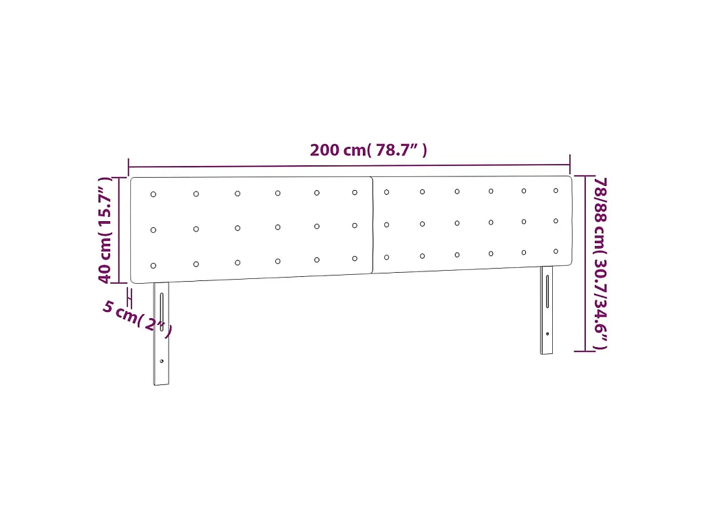 Tête de lit à LED Noir 200x5x78/88 cm Velours