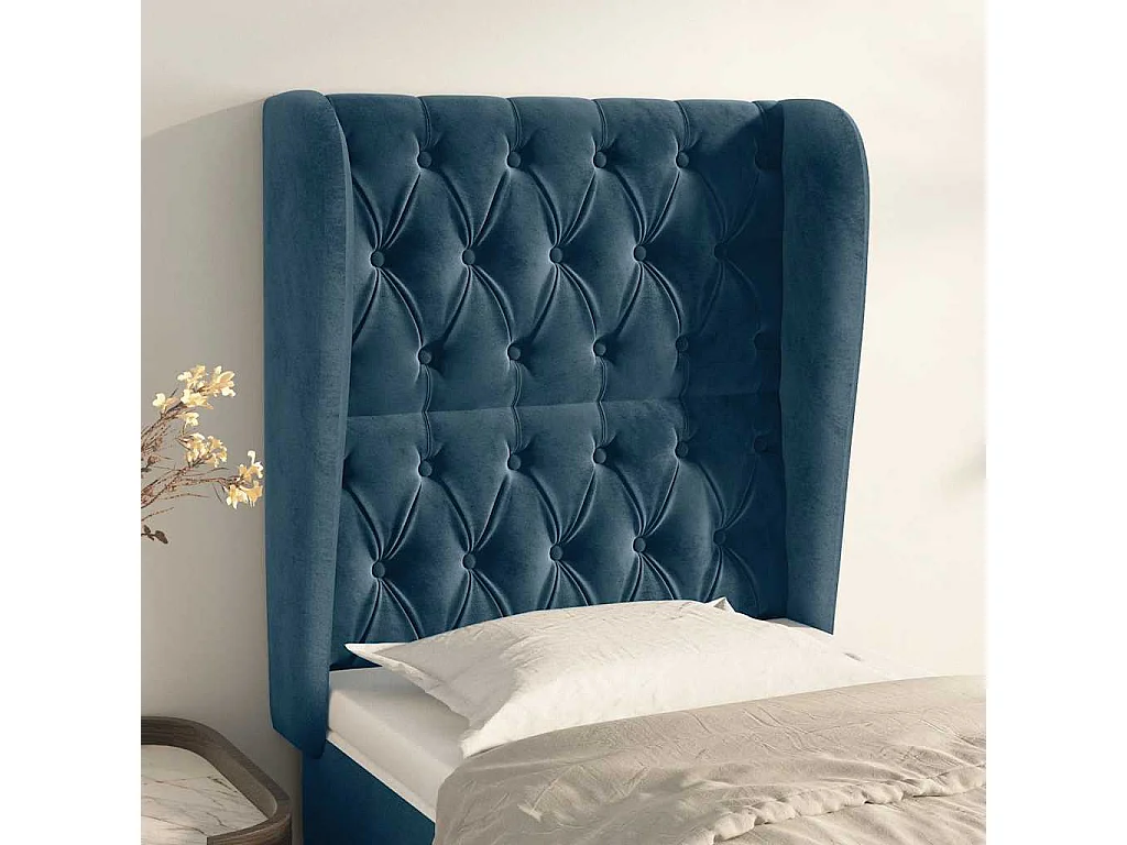 Testiera ad Orecchio Blu Scuro 83x23x118/128 cm in Velluto