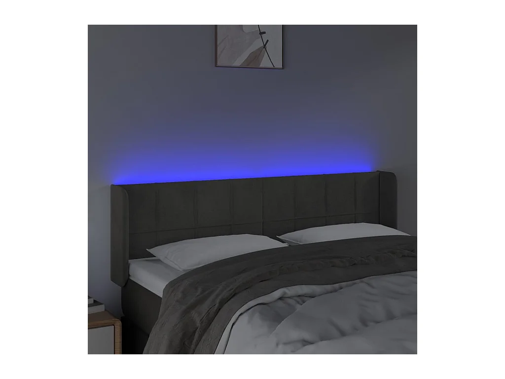 Tête de lit à LED Gris foncé 147x16x78/88 cm Velours