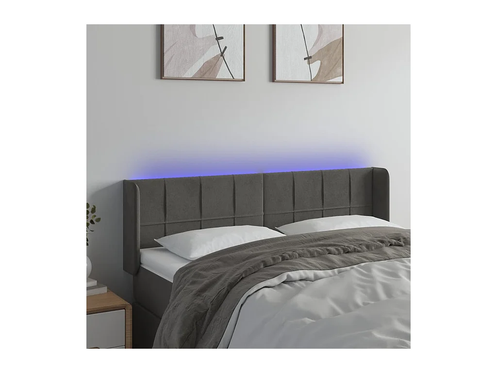 Tête de lit à LED Gris foncé 147x16x78/88 cm Velours