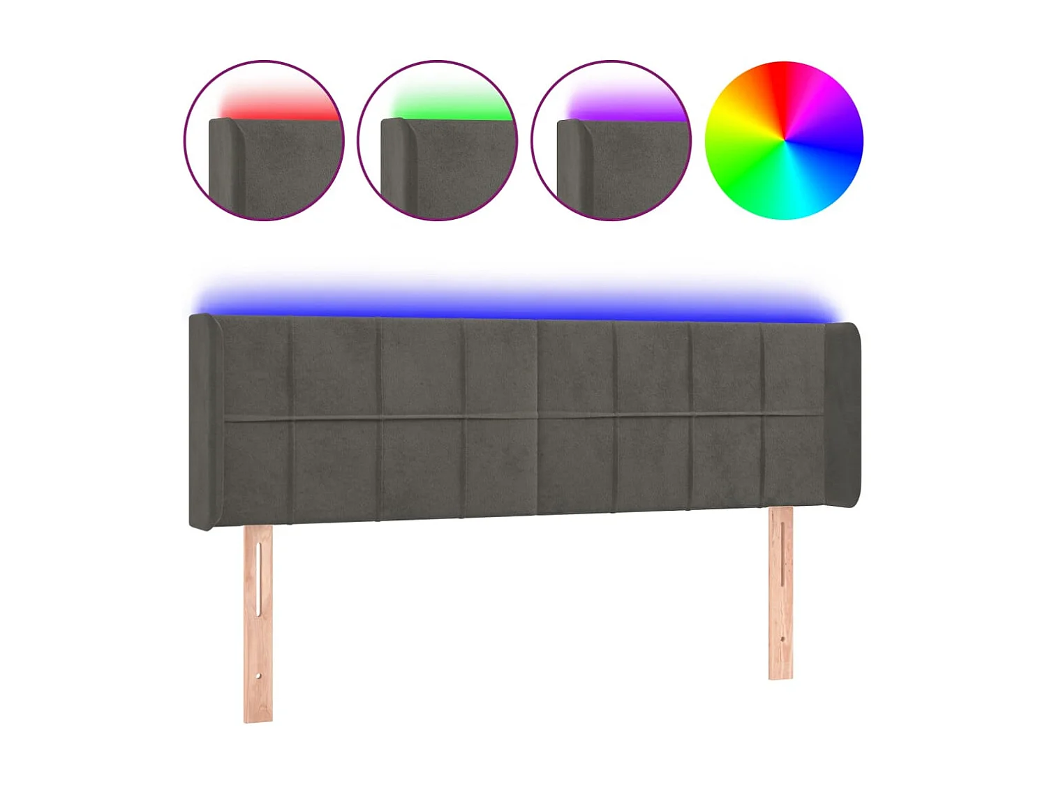 Tête de lit à LED Gris foncé 147x16x78/88 cm Velours