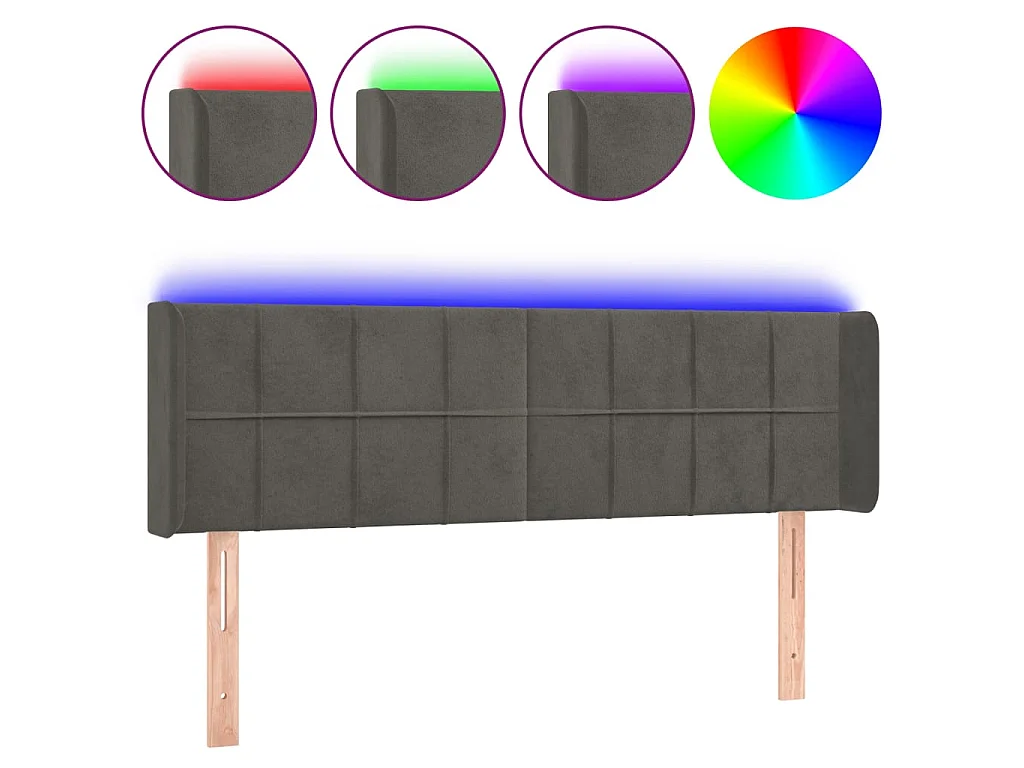 Cabecero con LED de terciopelo gris oscuro 147x16x78/88 cm