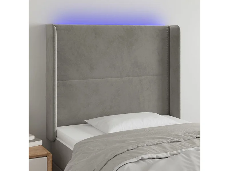 Tête de lit à LED Gris clair 83x16x118/128 cm Velours
