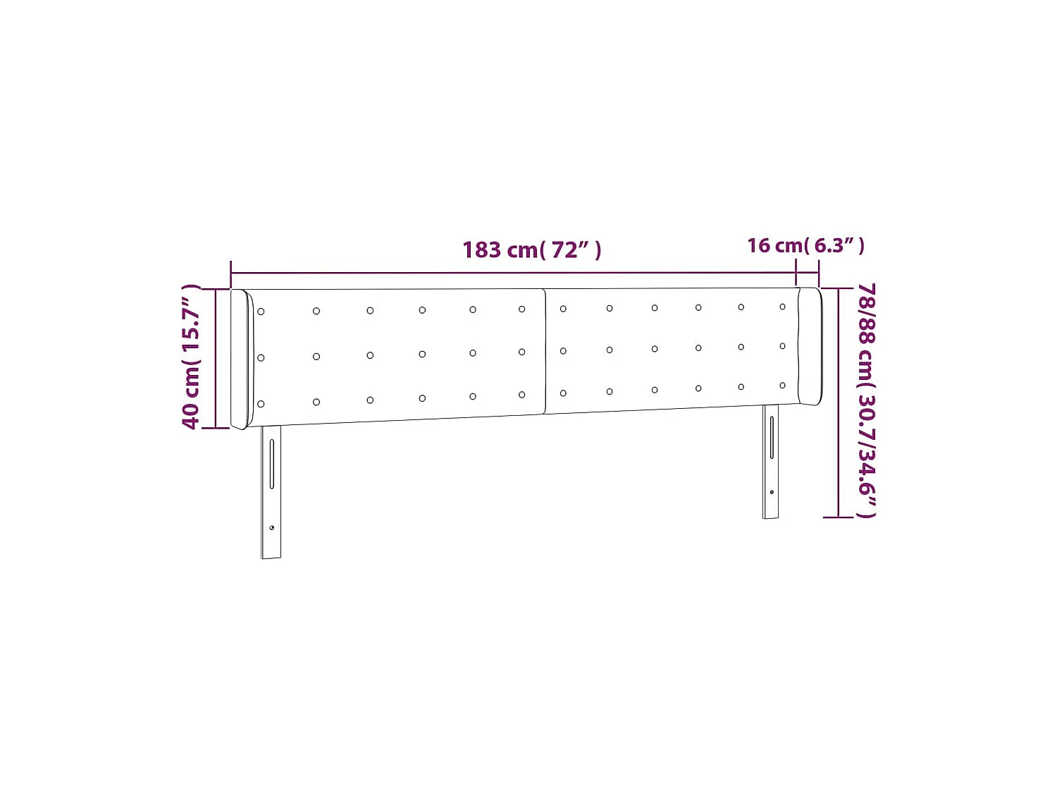 Hoofdbord met randen 183x16x78/88 cm fluweel donkergrijs