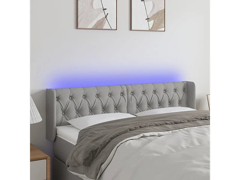 Cabecero con LED de tela gris claro 147x16x78/88 cm