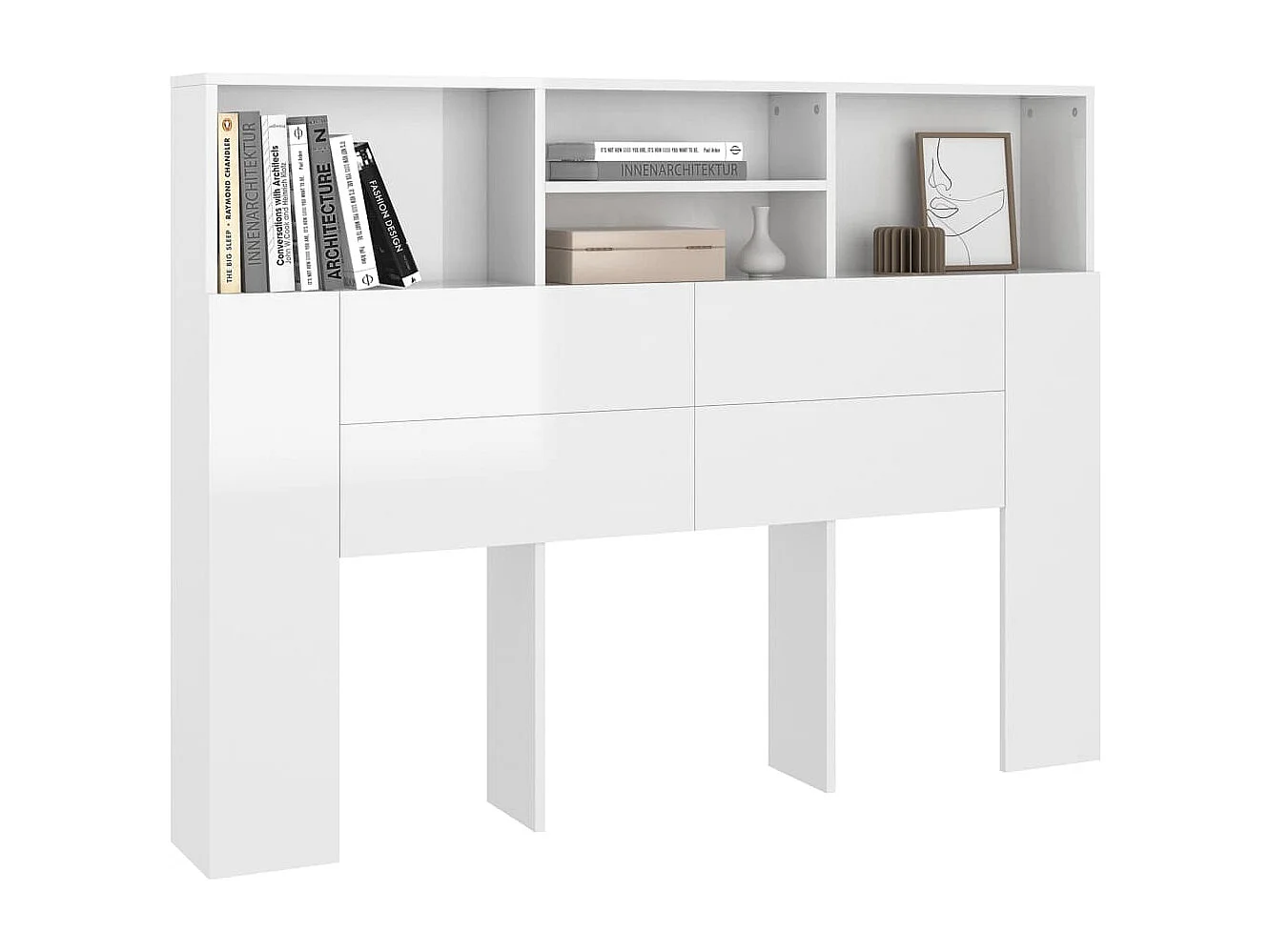 Armário de cabeceira 140x19x103,5 cm branco brilhante