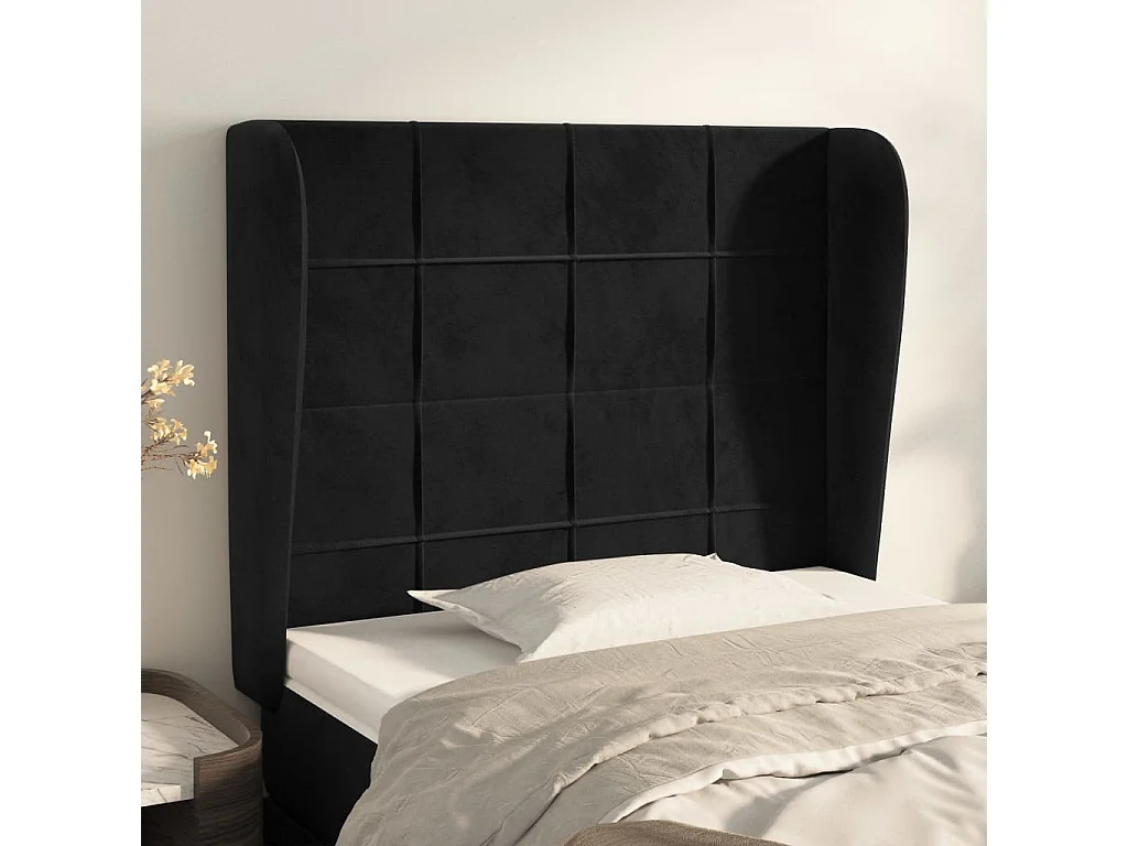 Hoofdbord met randen 103x23x118/128 cm fluweel zwart