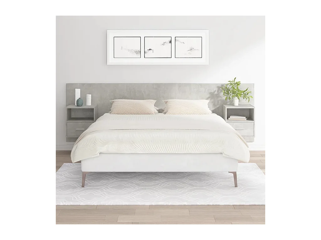 Tête de lit avec armoires Gris béton Bois d'ingénierie