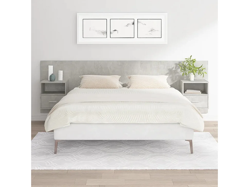 Tête de lit avec armoires Gris béton Bois d'ingénierie