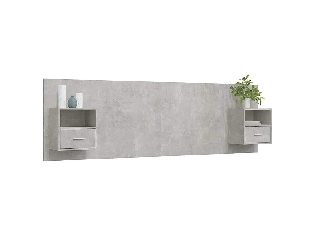 Tête de lit avec armoires Gris béton Bois d'ingénierie