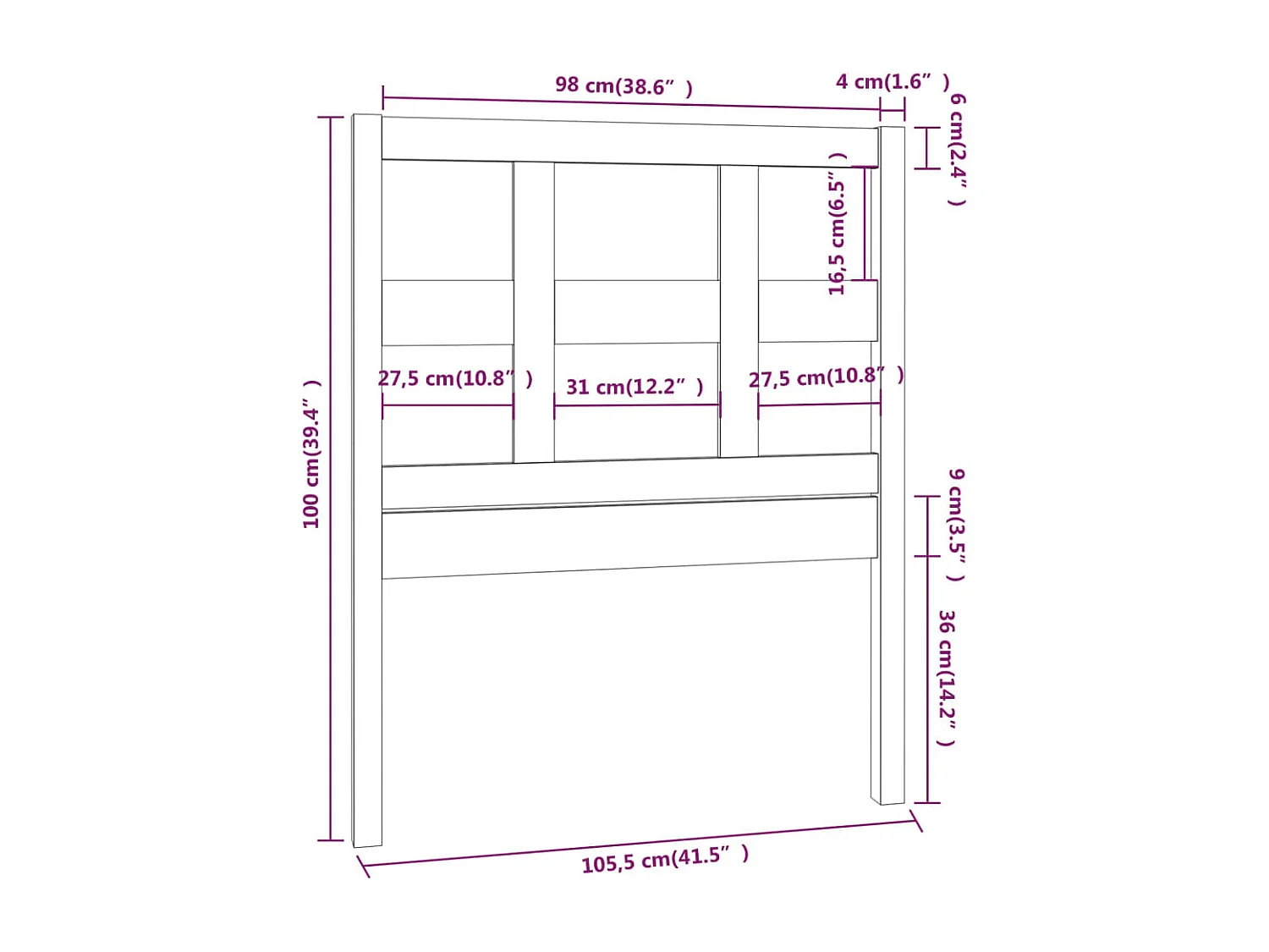 Tête de lit Noir 105,5x4x100 cm Bois massif de pin