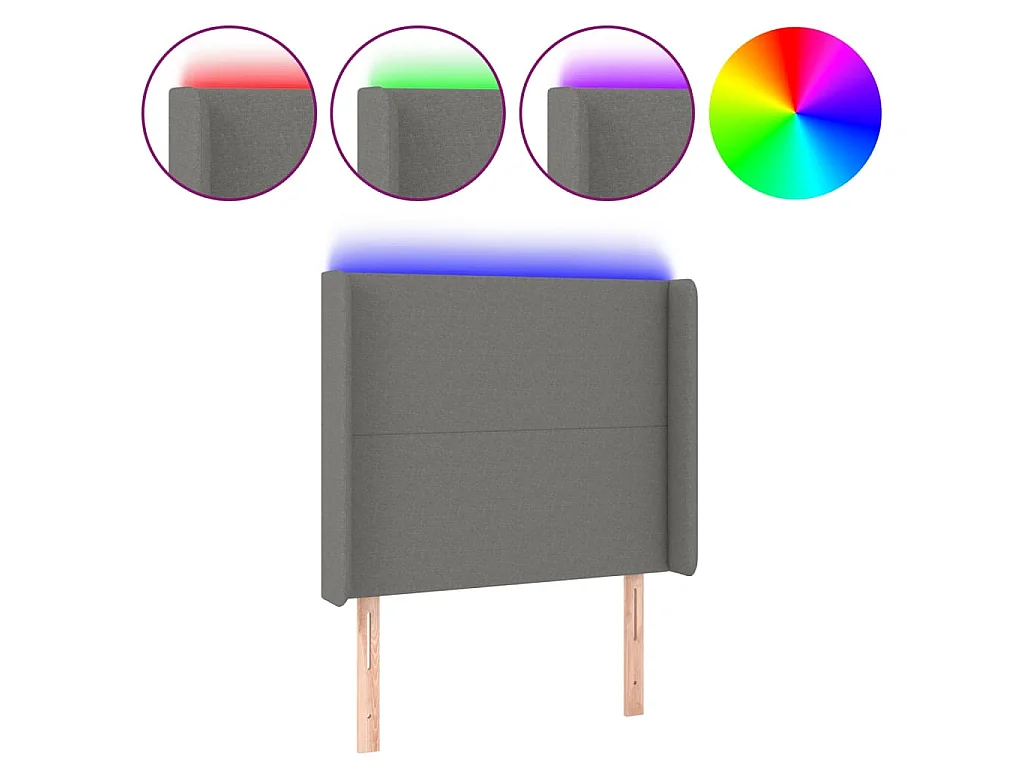 Hoofdbord LED 93x16x118/128 cm stof donkergrijs