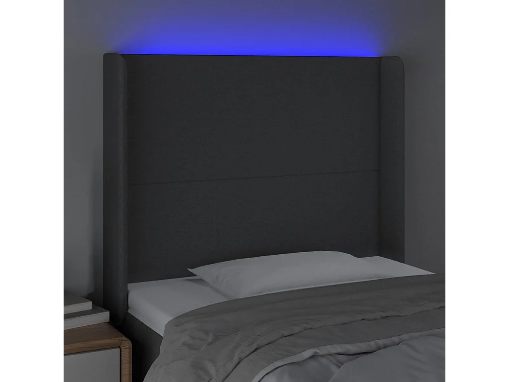 Hoofdbord LED 93x16x118/128 cm stof donkergrijs